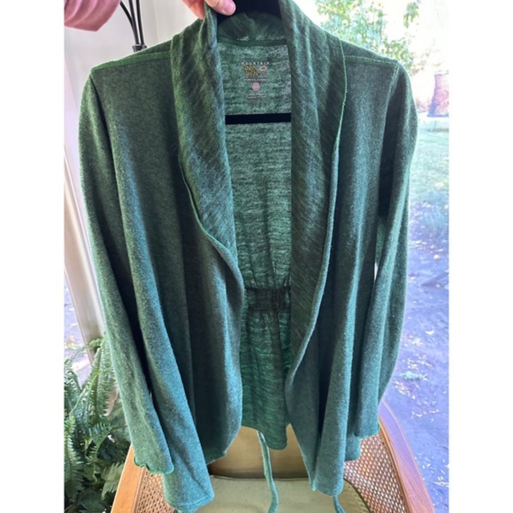 Mountain Hardwear Women Medium Green Wool Blend Wrap Cardigan Sweater Belted